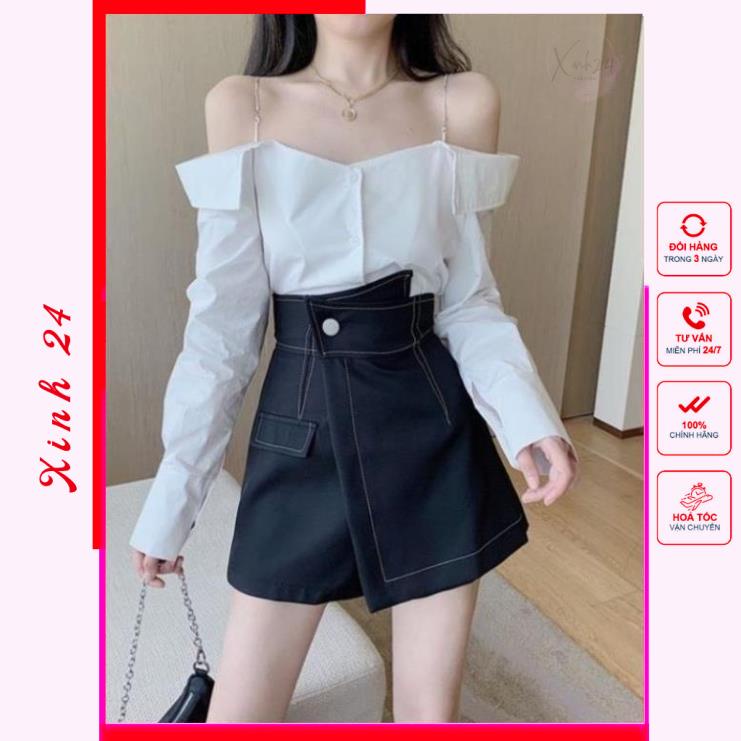 Chân Váy lưng cao chéo bó eo viền chỉ nổi phong cách Hàn Quốc | BigBuy360 - bigbuy360.vn