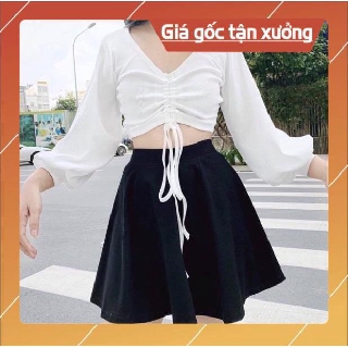 [ Mặc Là Chất] Áo thun gân rút dây kiểu croptop tay dài