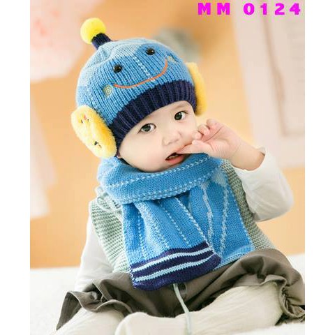 Mũ len kèm khăn len quàng cổ cho bé
