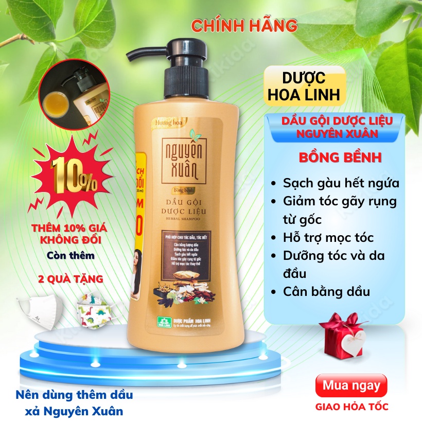 Dầu gội dược liệu Nguyên Xuân Bồng bềnh 350ml - Ngát hương hoa, da đầu dầu bết, Giảm tóc gãy rụng từ gốc