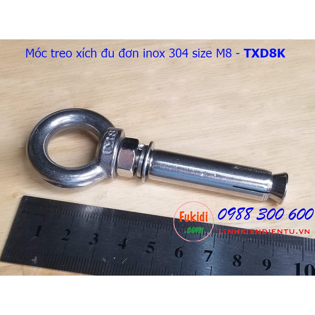 Móc treo xích đu, treo ghế đu, treo võng inox 304, bộ gồm khoen tròn M6/8/10/12 và tắc kê nở inox 304 dài 70mm - TXDK