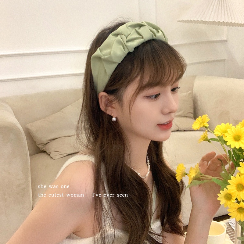 Băng Đô Vải Xếp Ly Vành Rộng Kiểu Hàn Quốc Dễ Thương Cho Nữ