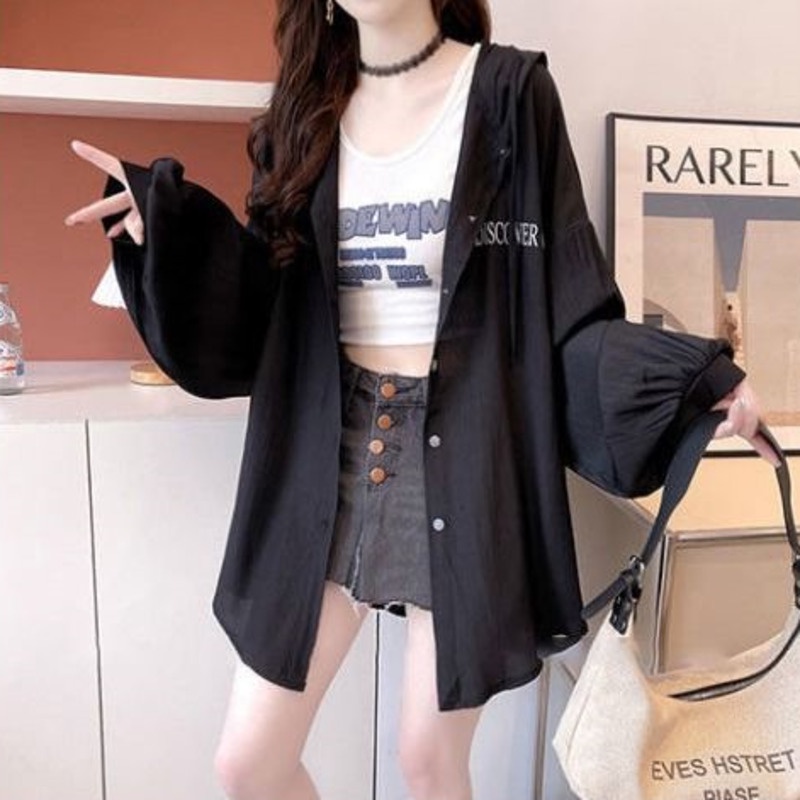 Áo Khoác Dài Tay In Hình Phong Cách Hàn Quốc 185245 Áo Hoodie Chống Nắng Dáng Rộng Vải Lụa Mát Mỏng Thời Trang Cao Cấp