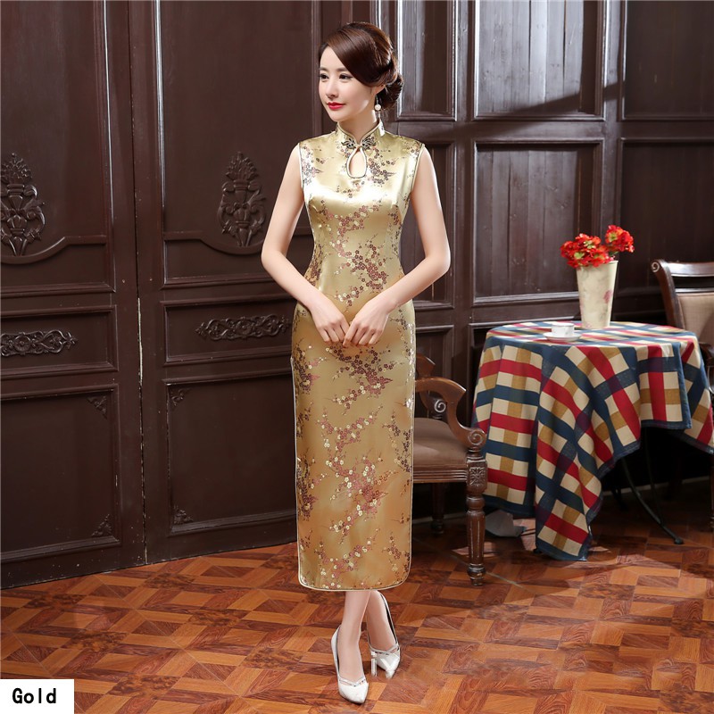 Chinese Cheongsam Dress Plum Novelty Costume Long Qipao Ceremonial Women Dresses