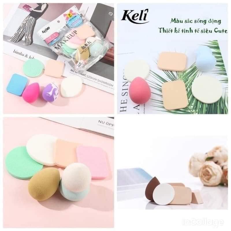 Set 6 bông mút trang điểm siêu cute đẹp mịn đàn hồi cực tốt, miếng mút trang điểm, tán kem, tán phấn nền Keli