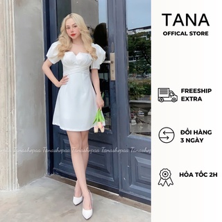 Váy đi tiệc TANA D0415 váy trắng, đỏ xẻ ngực cổ vuông có sẵn dây chéo mặc đi tiệc