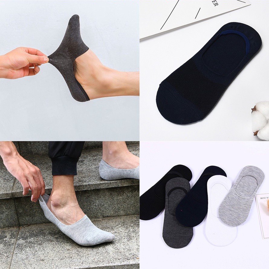 Set 3 tất lười nam cổ ngắn Muzinu vớ nam có đệm gót chống tuột cao cấp TN227