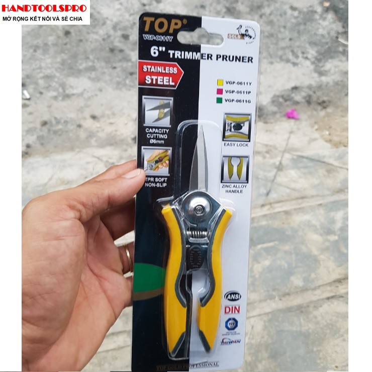 Kéo Cắt Cành 6 inch  Mỏ Nhọn, Cán Vàng TOP VGP-0611Y