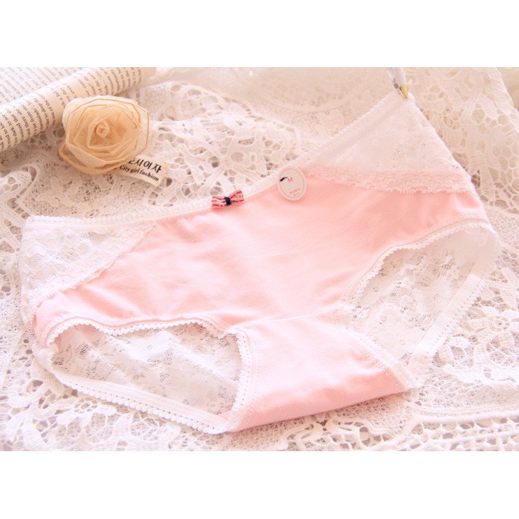 Quần Lót Ren Nữ phối Cotton đính nơ nhỏ đáng yêu gợi cảm sexy siêu nữ tính mã 8033