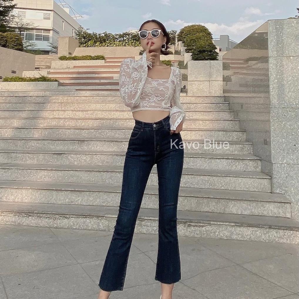 Quần Bò Nữ Dáng Loe KAVO BLUE Cạp Cao Ống Vảy Co Giãn 4 Chiều LY08 -GJ*& ^^