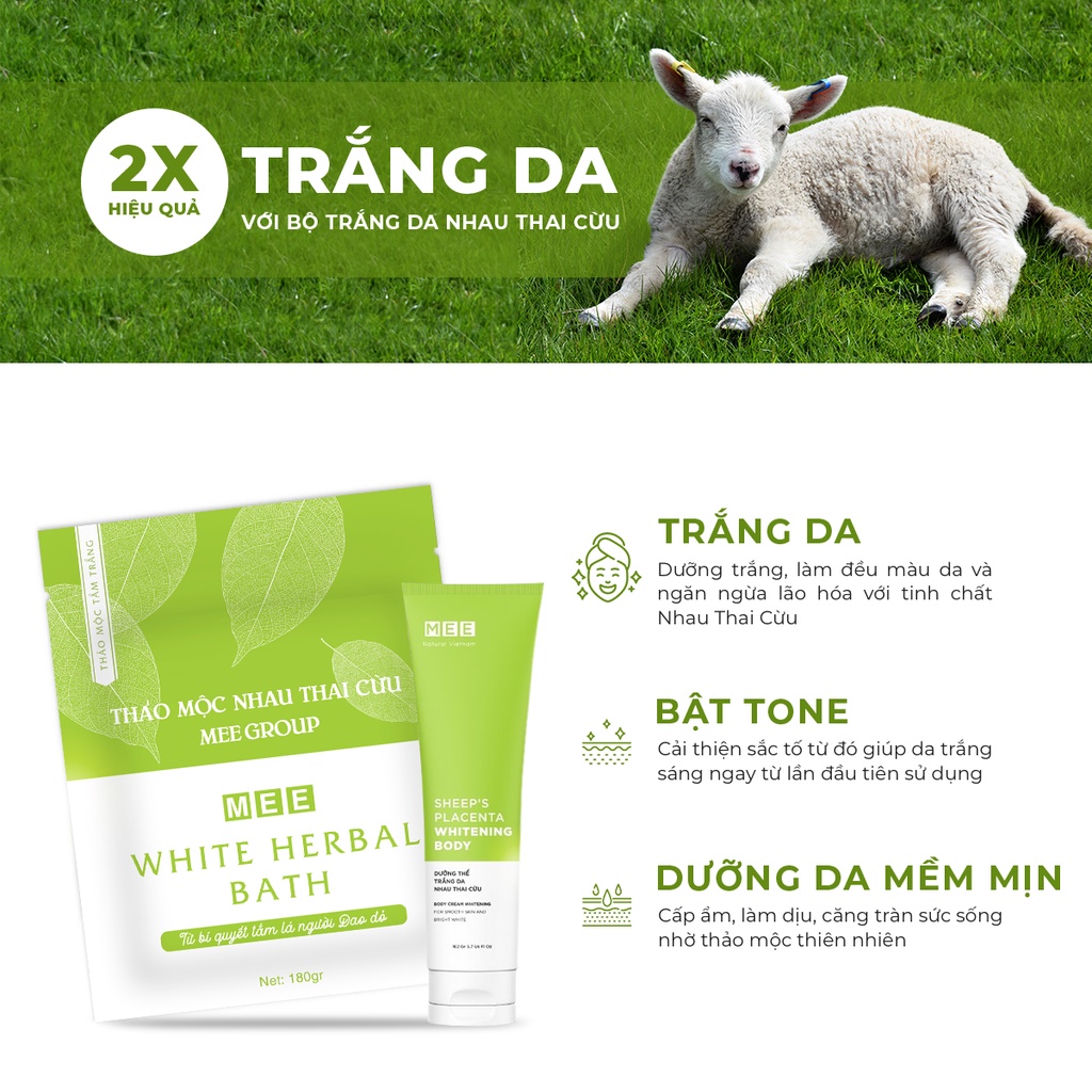 Bộ trắng da nhau thai cừu MEE NATURAL - Thảo mộc tắm trắng kết hợp dưỡng thể nhau thai cừu dưỡng da trắng hồng, mềm mịn