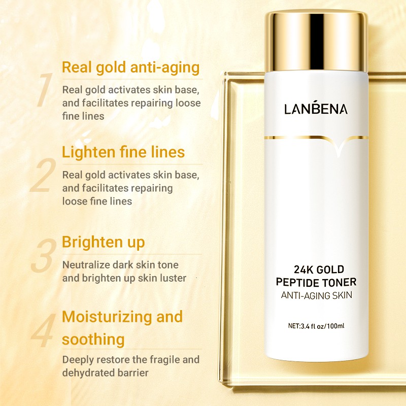 Lanbena Toner Vitamin C Whitening Pimple Cure 24K Peptide Anti-aging Oil Control Shrink Pores Skin Care 100ml