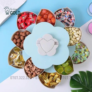 Khay mứt tết đựng bánh kẹo, khay mứt xoay 2 tầng hình cánh hoa
