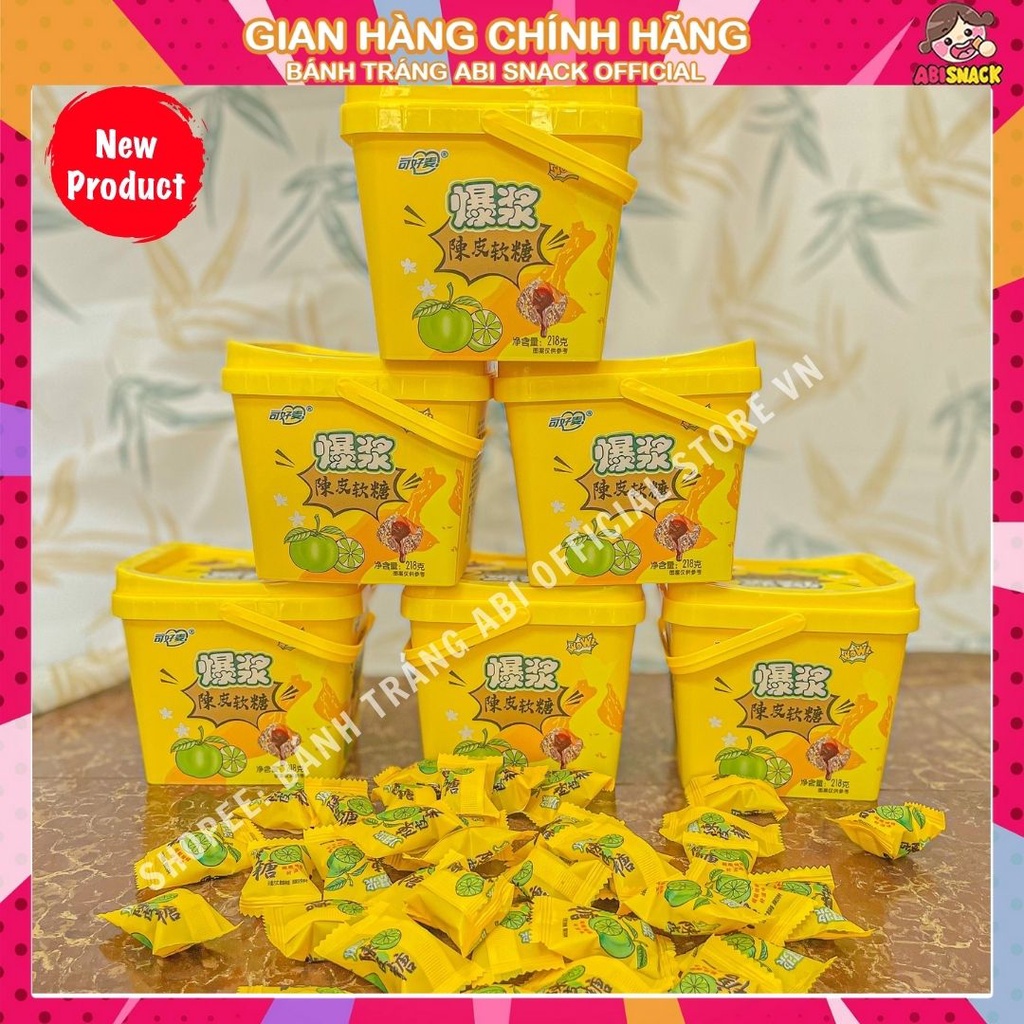 Hot Tiktok Món Mới Xô-Gói kẹo quýt chanh muối ô mai xí muội nhân chảy ăn vặt món ngon gây nghiện gói 208g xô 218g