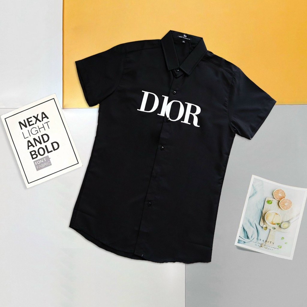 Áo sơ mi nam ngắn tay màu trắng đen cao cấp chất vải chuẩn hàng shop thời trang chất lượng tay ngắn phối chữ trước áo