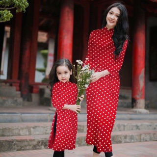 Freeship 99k toàn quốc_,Áo dài chấm bi cho bé gái