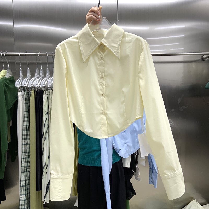 Áo sơ mi COZOK tay dài dáng ngắn dáng ôm kiểu dáng đơn giản hợp thời trang