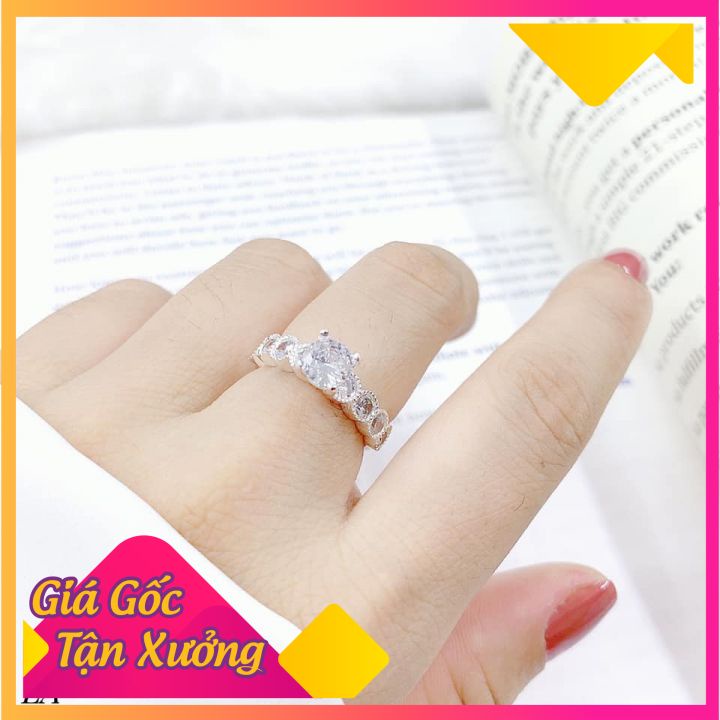 Nhẫn nữ bạc, đính đá dày dặn sáng bóng -Bạc Ngọc Anh