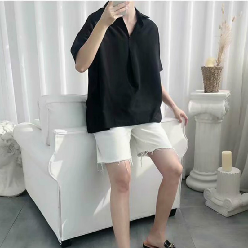 Áo sơ mi nam ngắn tay màu trơn phong cách Hàn Quốc