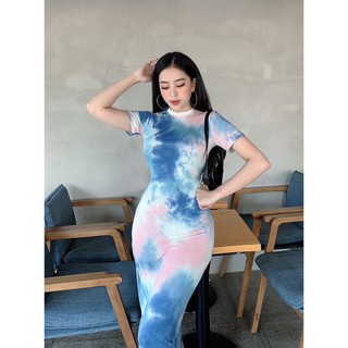 Đầm Body Loang Màu- Váy Ôm Body Nữ Tay Ngắn Thiết Kế Hiện Đại, Cá Tính Cực Tôn Dáng- Chất Vải Thun Co Giãn Dễ Mặc