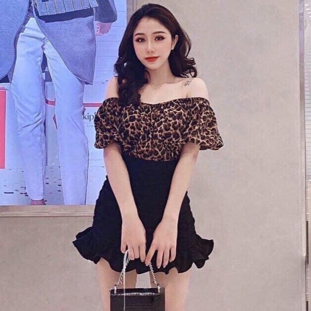 SET ÁO TRỄ VAI HỌA TIẾT DA BEO + CHÂN VÁY ĐUÔI CÁ ULZZANG - LÀM ĐẸP GIÁ SỈ GB194