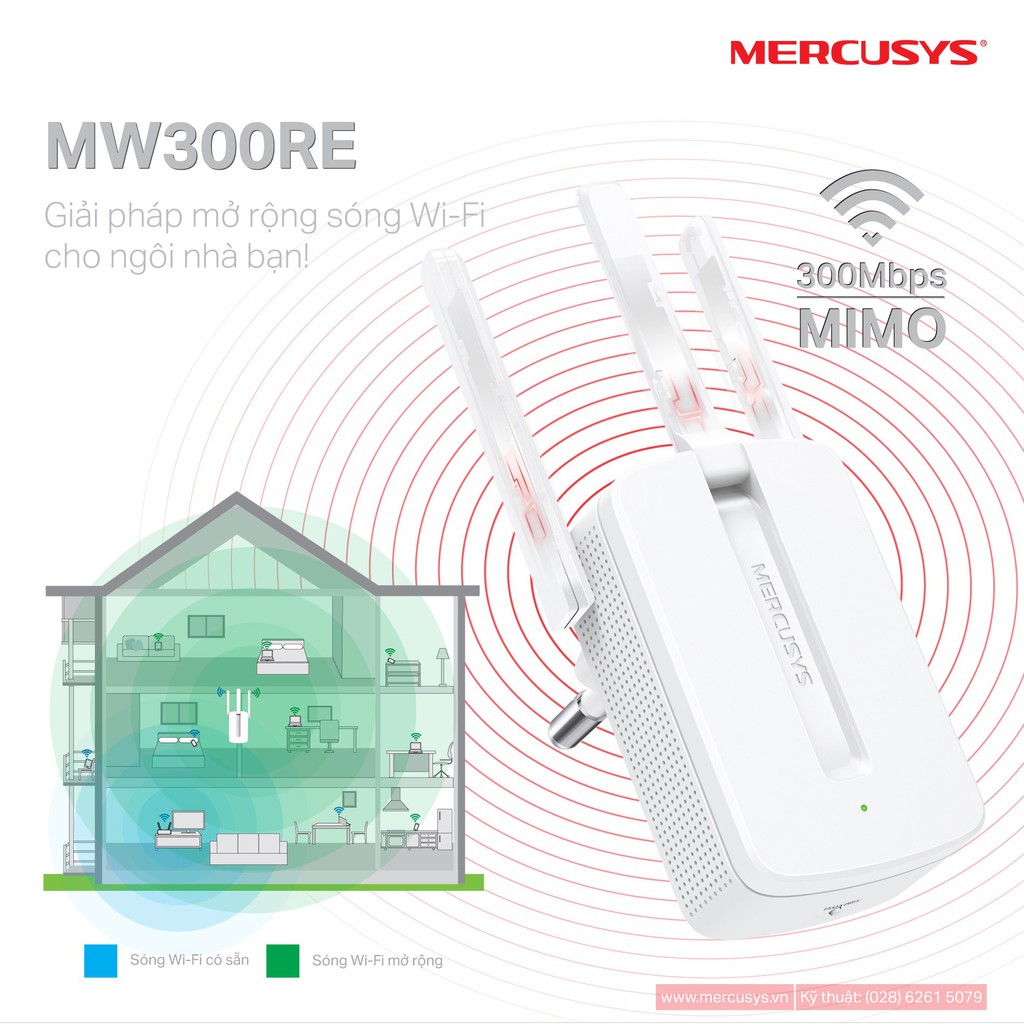 Bộ Kích Sóng Wifi 3 râu cực mạnh Mercusys MW300RE Tốc Độ 300Mbps - Mới 100% Bảo Hành 2 Năm 1 Đổi 1