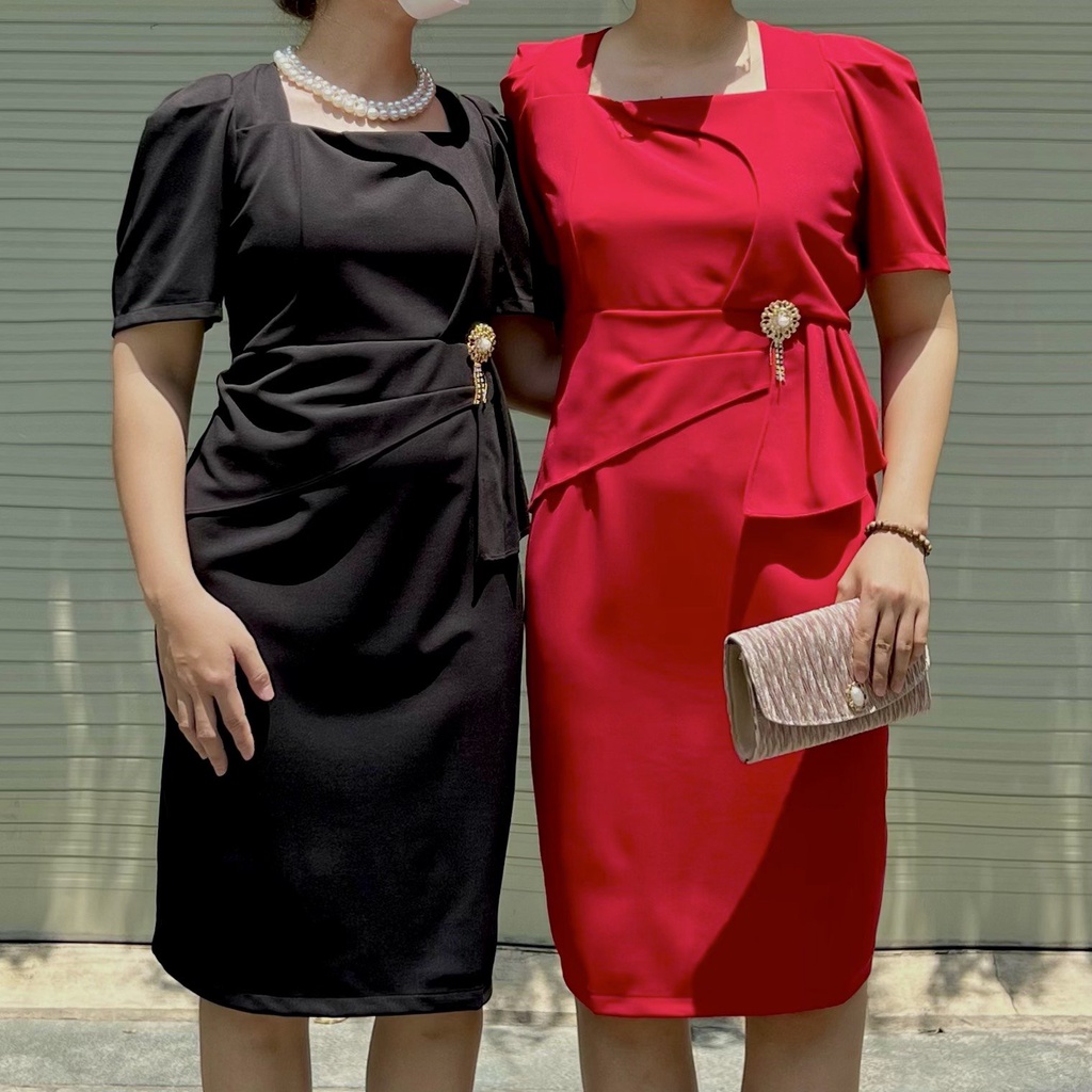Đầm đi tiệc cho mẹ u40 u50 - Đầm Peplum che bụng