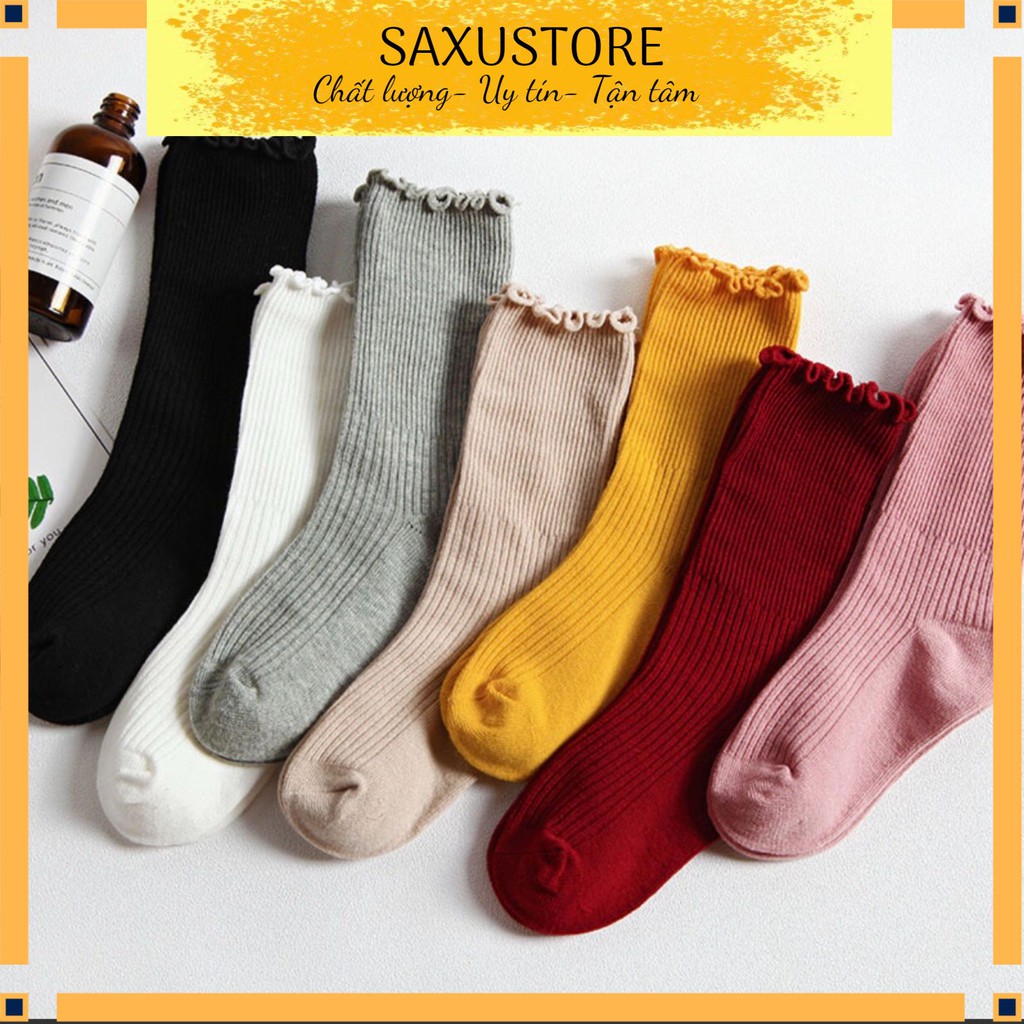 Set 4 đôi Tất bé gái ngắn cổ bèo nhún nhiều màu - vớ cho bé gái vintage 100% len cotton siêu mịn