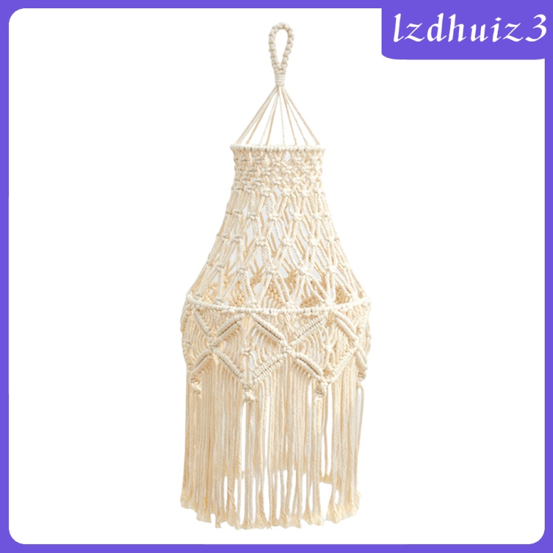 Gemgem Loey  Art Macrame Lamp Shade Boho Macrame Woven Hanging Pendant Light Cover Modern Office Bedroom Living Room Bohemian Lampshade Decor