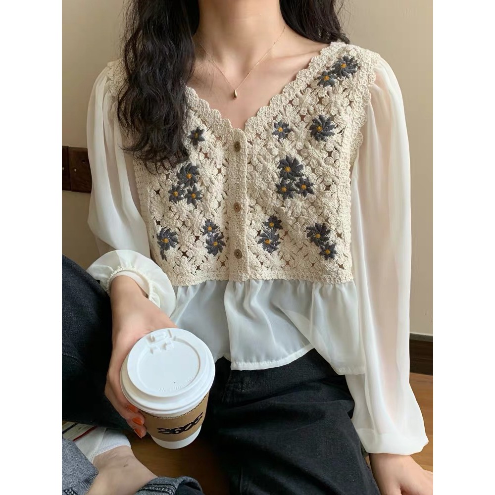 Áo sơ mi nữ kiểu croptop tay dài hở vai phong cách hàn quốc - tiemmaimeo19 | BigBuy360 - bigbuy360.vn