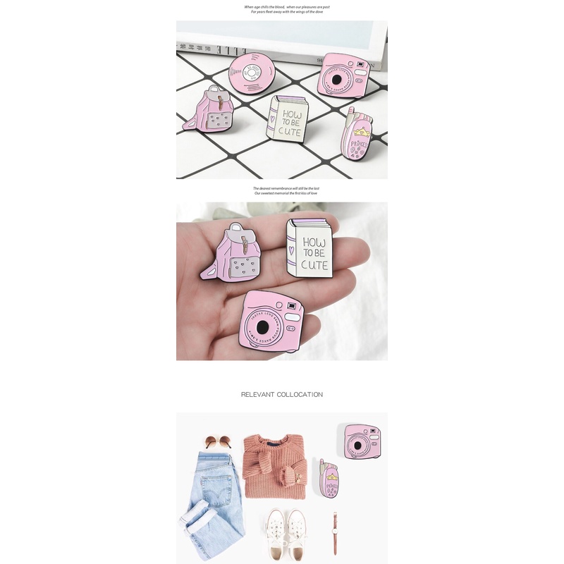 Huy Hiệu Cài Áo Hình Cuốn Sách Cd / Điện Thoại / Máy Ảnh Màu Hồng Dễ Thương