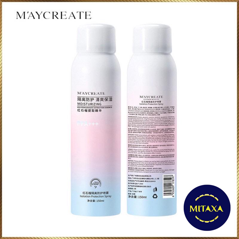 Xịt chống nắng trắng da chính hãng Maycreate 150ml hàng nội địa Trung