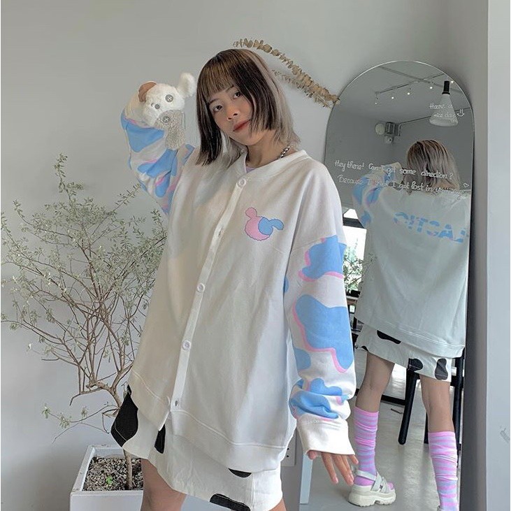 [Mã FASHION10KP giảm 10K đơn 50K] Áo Khoác Cardigan Unisex Nỉ Loang Xanh Hồng PLASTIC Tay Bồng Ulzzang | BigBuy360 - bigbuy360.vn