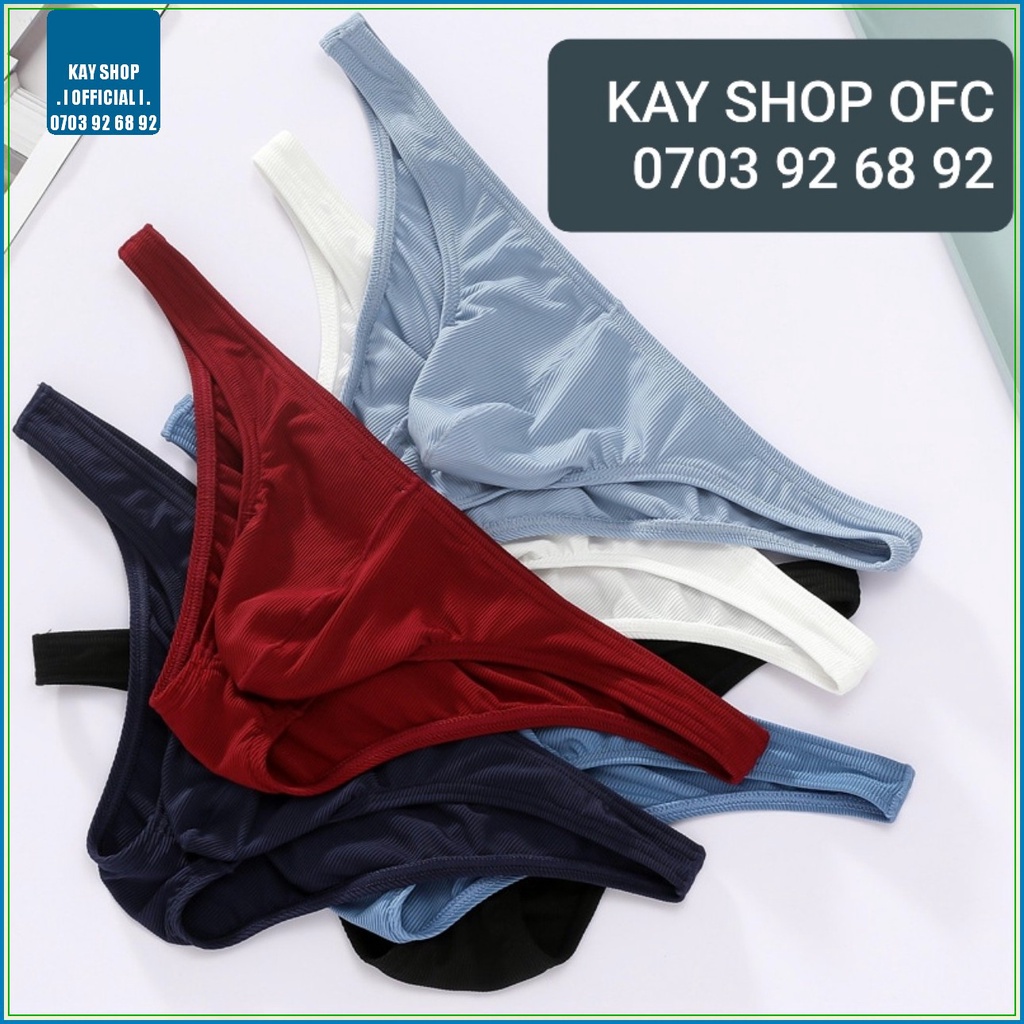 Quần lót nam trơn ôm mông kiểu tam giác mini thun cotton vân sọc - Quần sịp nam cạp lưng thấp bikini quyến rũ