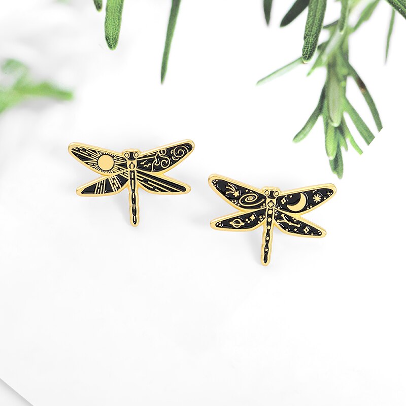 Ghim cài áo QIHE JEWELRY tráng men hình chuồn chuồn mặt trăng phong cách gothic punk dùng làm quà tặng cho bạn bè