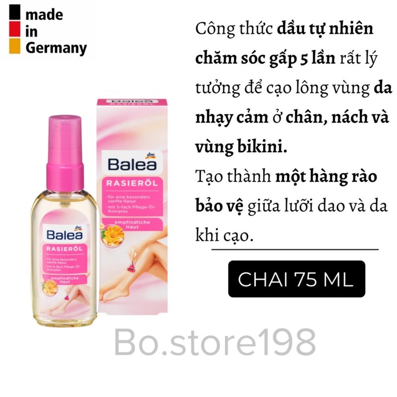 [NỘI ĐỊA ĐỨC] Tinh dầu cạo lông hoa cúc Balea Rasierol dùng cho vùng da dưới cánh tay, chân và cả vùng bikini, 75ml