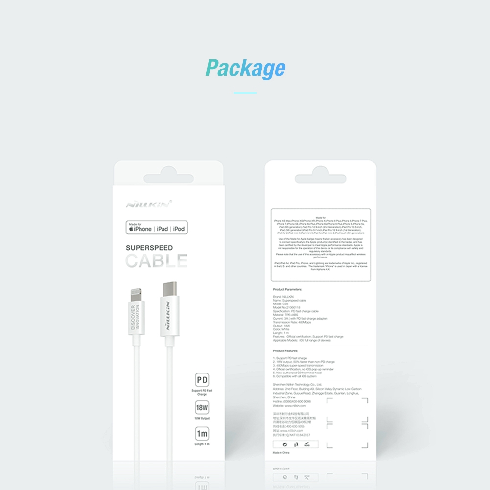 Nillkin MiFi Certified PD Fast Charging Cable Type C To Lightning For Apple iPhone 12 / 12 Pro / 12 Pro Max / 11 / XR / XS MAX / 8 Plus