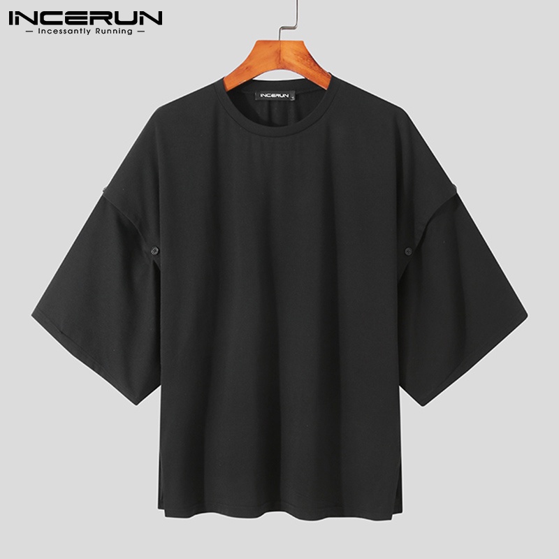 Áo thun INCERUN tay lỡ cổ tròn xẻ tà thời trang cho nam