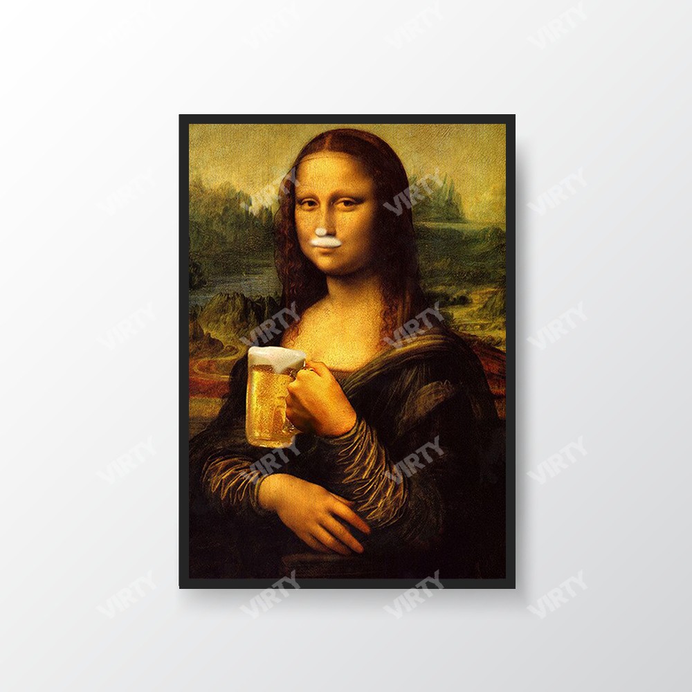 [Sale Shock] Tranh canvas decor Mona Lisa Drinking Beer Funny Art