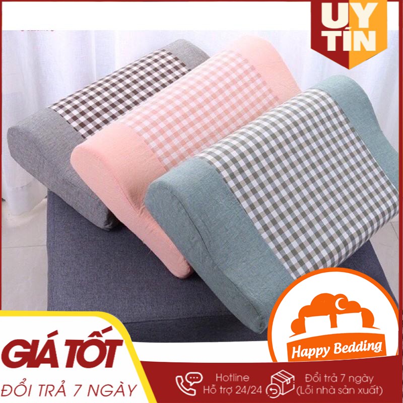 Gối Cao Su Non Kẻ  - Gối Chống Đau Vai Gáy - Gối Cao Su Tự Nhiên Mềm Mại Cho Giấc Ngủ Ngon Chăn ga gối đệm Happy