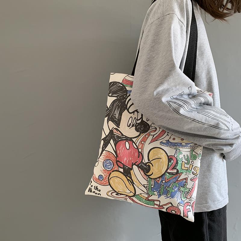 Disney Micky mouse Túi vải túi một vai cô gái túi xách túi học sinh túi zipper túi túi môi trường