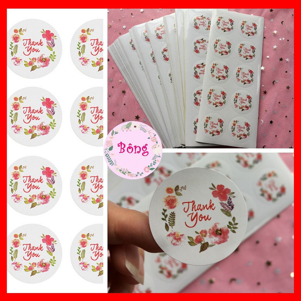 Sét 1000 Nhãn dán chữ Thank You viền hoa đẹp