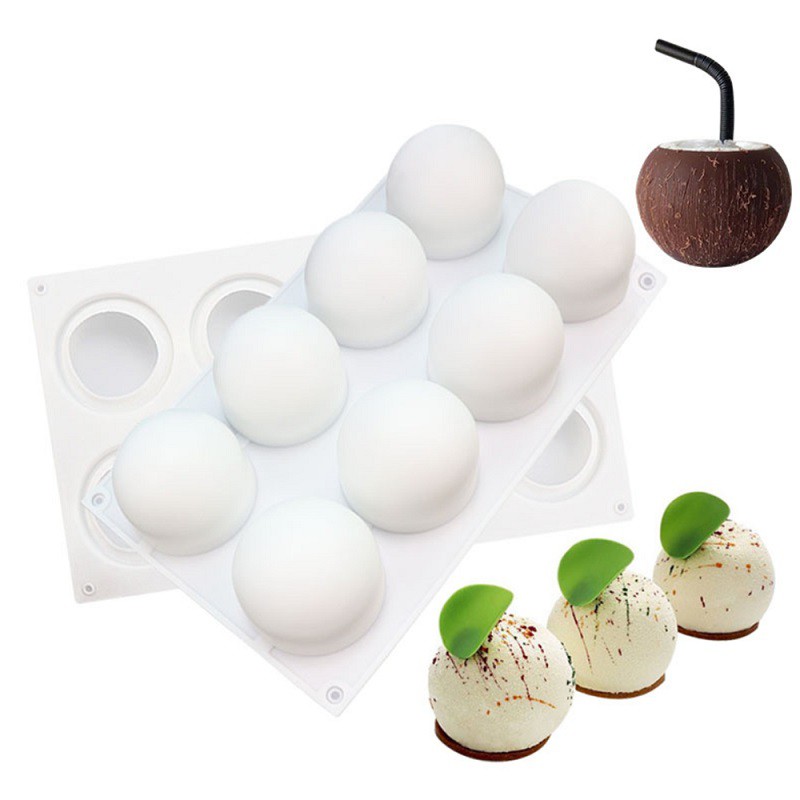 Khuôn Silicone 8 Ngăn Hình Cầu 3D Làm Bánh Mousse Trang Trí