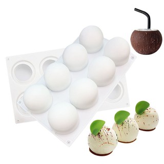 Khuôn Silicone 8 Ngăn Hình Cầu 3D Làm Bánh Mousse Trang Trí