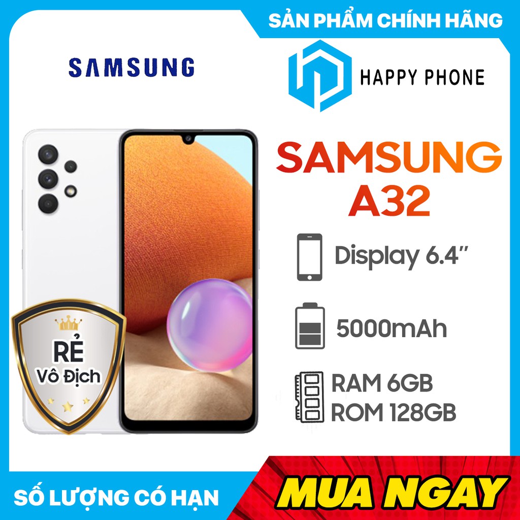 Điện thoại Samsung Galaxy A32 4G (6GB-128GB) - Hàng Chính Hãng, Mới 100%, Nguyên seal, Bảo Hành 12 Tháng