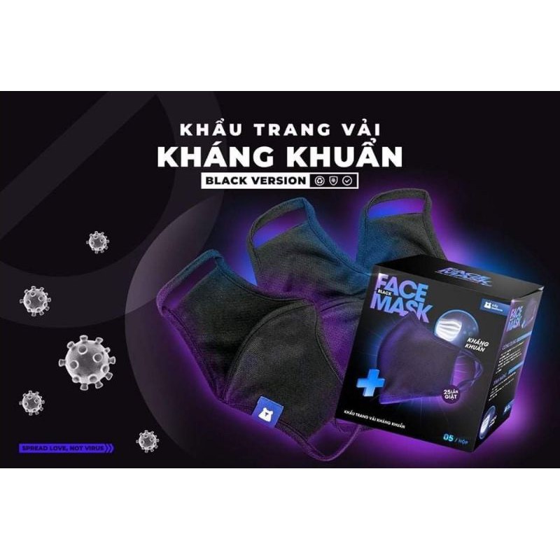 Hộp 5 Khẩu Trang Vải Kháng Khuẩn Đen | BigBuy360 - bigbuy360.vn