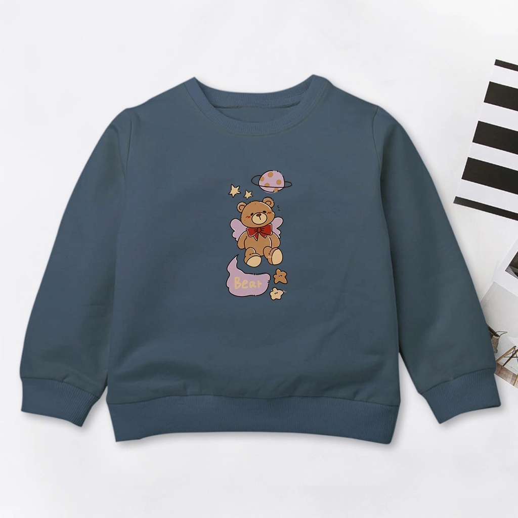 Áo Sweater Dày Dặn Cổ Tròn In Hình Gấu / Hành Tinh / Ngôi Sao Thời Trang Cho Bé