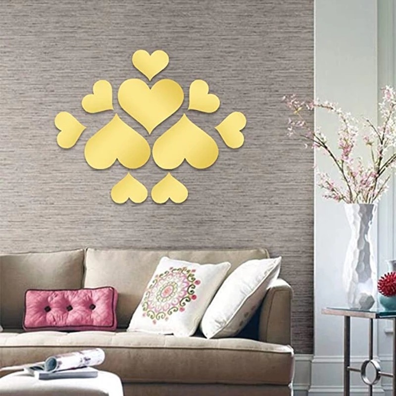 Gương Dán Tường Acrylic Hình Trái Tim 3D Đơn Giản