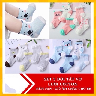 Set 5 tất lưới hè thu cao cấp cổ cao cho bé