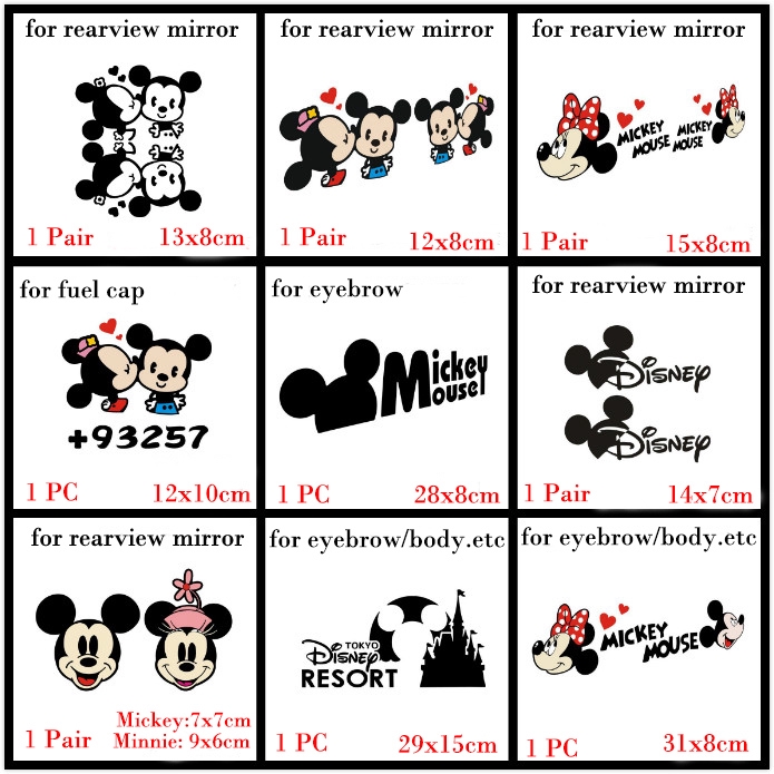 Miếng Dán Trang Trí Gương Chiếu Hậu Xe Hơi / Mô Tô Hình Mickey Minnie Dễ Thương